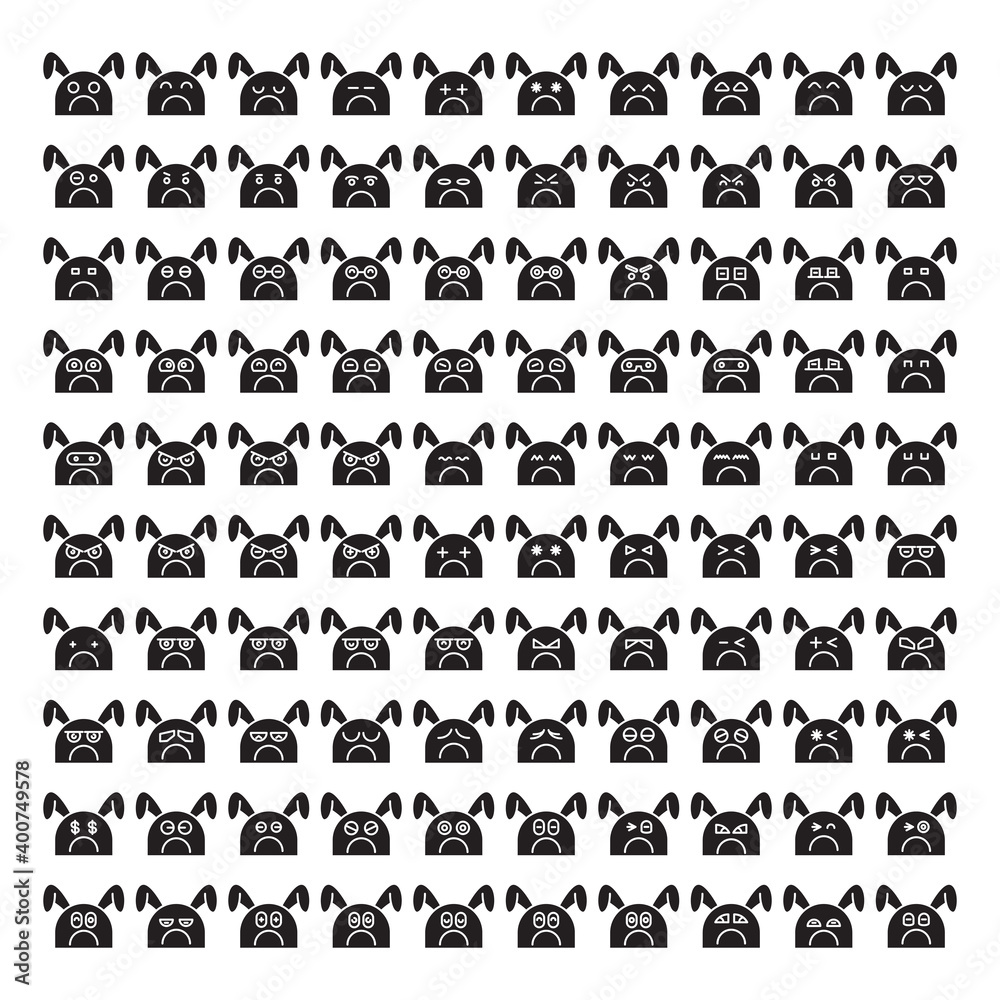 set of rabbit emoticon icons glyph style set of rabbit emoticon icons glyph style