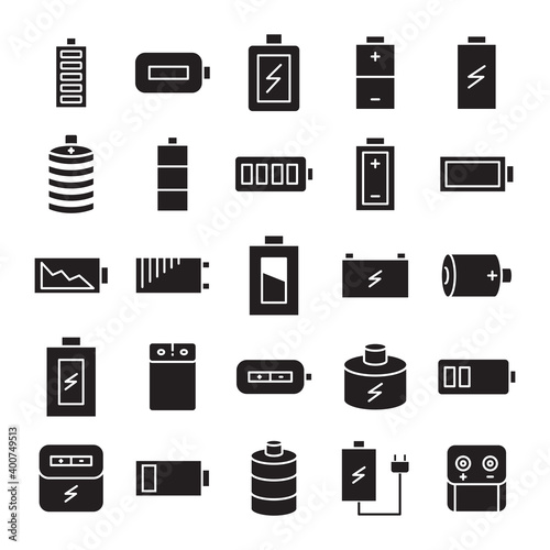 battery icons set glyph design