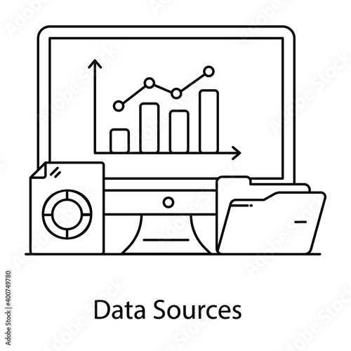 
Data sources flat outline concept icon which provides original form of data
