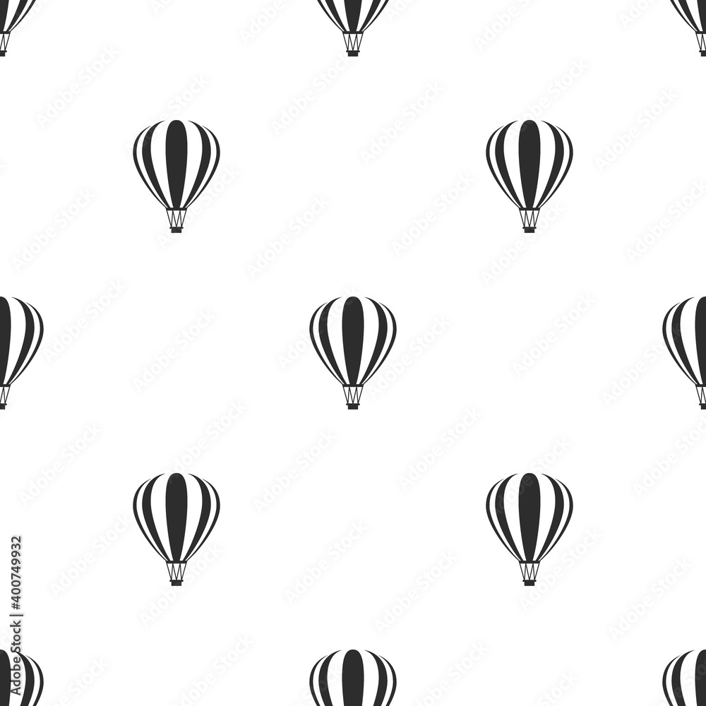 Obraz premium black hot air baloons line silhouettes on white background. Flat cartoon vector ornament.