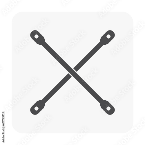 Cross brace vector icon. Also called tubular cross brace. Item is a construction equipment and component of scaffold. Consist of two piece of pipe or tube. Placed diagonally to increase rigidity.
