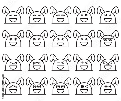 rabbit, bunny emoticons line design set
