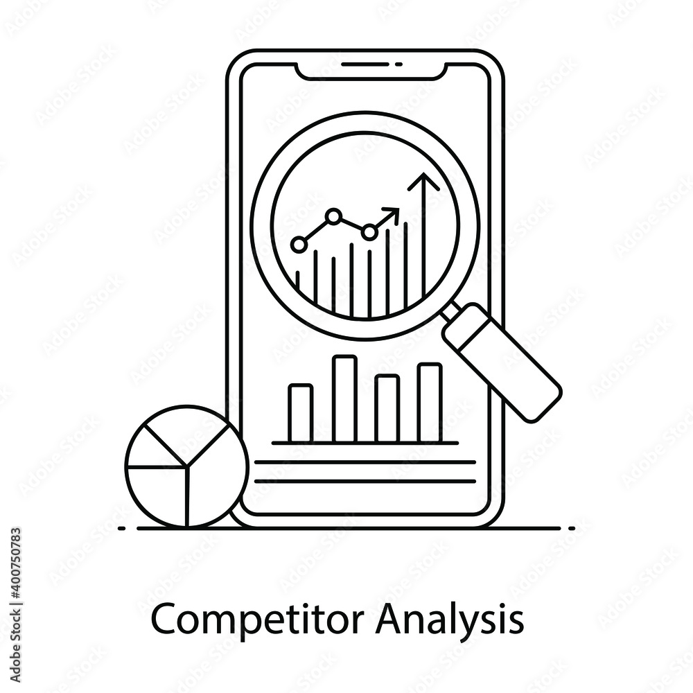 Competitor analysis flat outline vector, identify competitors strategy 