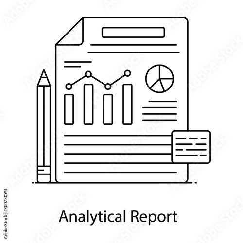 
Detailed report of collected data, analytical report flat outline concept icon 
