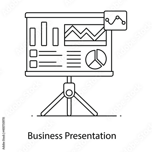
Business presentation flat outline vector, presenting analytical information 
