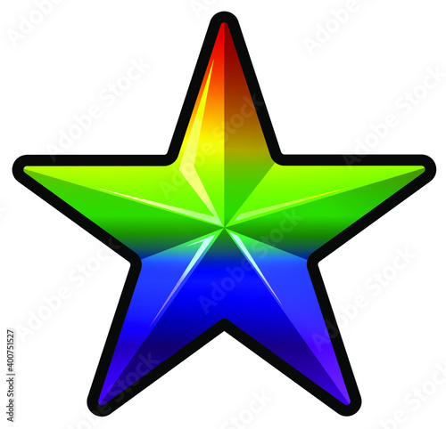 Rainbow colored star logo isolated on white background. Cartoon illustration of shiny colorful star shaped object. Simple form logotype for company.