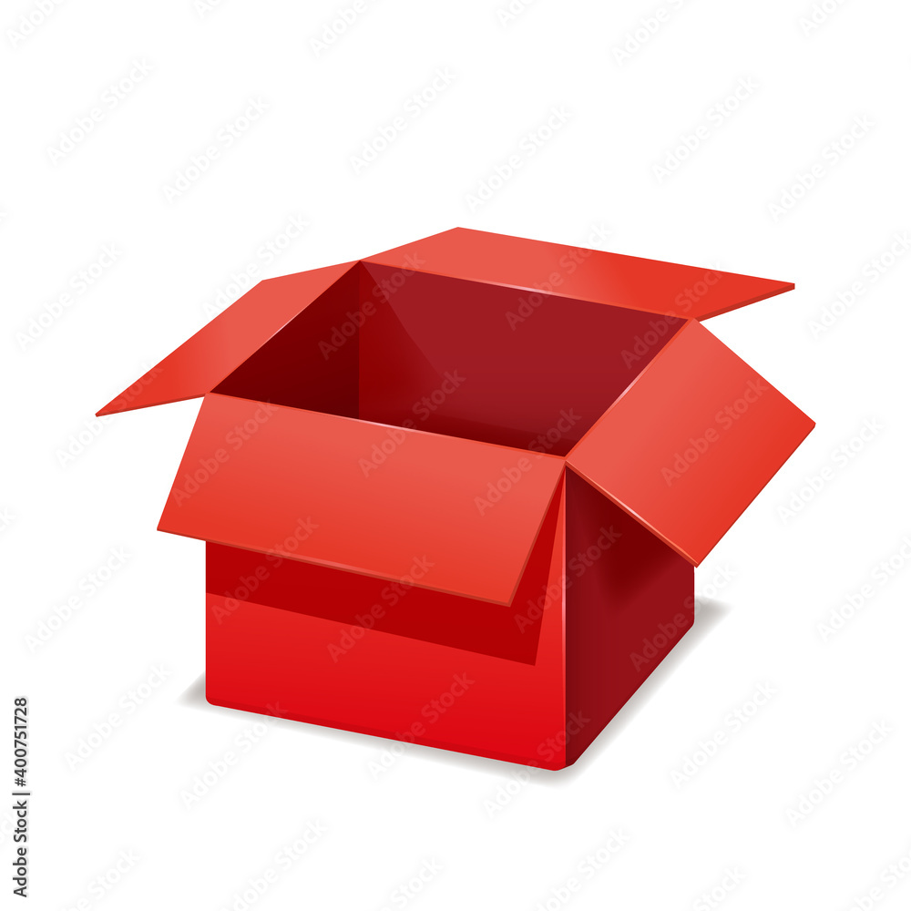 Red box opened, paper, cardboard. Vector template isolated mockup for design products Red box opened, paper, cardboard. Vector template isolated mockup for design products