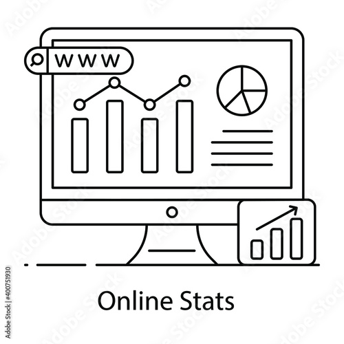 
Flat outline vector of online stats showing, graphical statistics representation 
