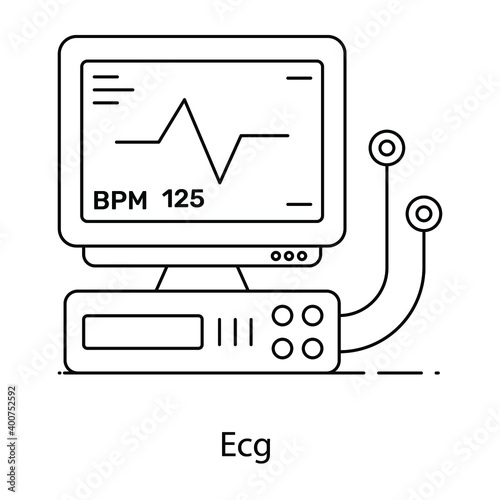
An ecg machine in flat outline vector

