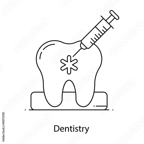 
Injection over tooth, dentistry flat outline vector
