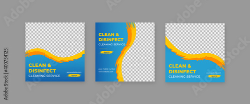 Set of Cleaning Service Post Template,  Editable Square Banner Ads, Social Media Post, Electronic Media Vector Illustration