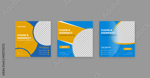 Set of Cleaning Service Post Template,  Editable Square Banner Ads, Social Media Post, Electronic Media Vector Illustration