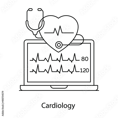 
Health monitoring, cardiology flat outline icon design
