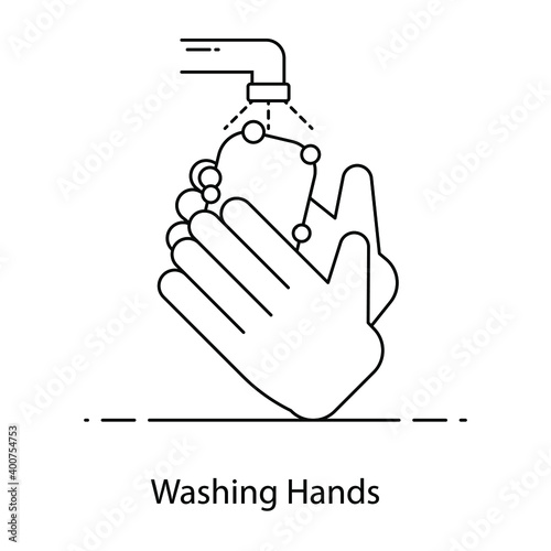 
Hand hygiene, washing hands flat outline concept icon
