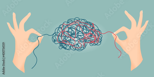 Psychological problem metaphor. Health of the mind. Hands of psychologist or therapist or psychiatrist distressing brain aggrieved. Treatment and Psychotherapy for mental disorders