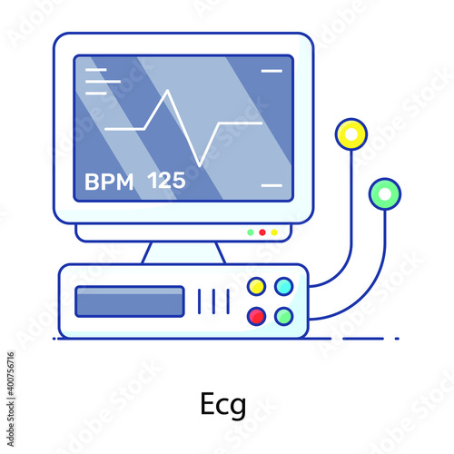 
An ecg machine in flat outline vector
