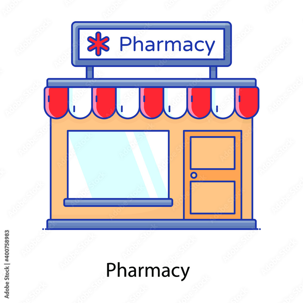 Pharmacy icon in flat outline concept design
Pharmacy icon in flat outline concept design