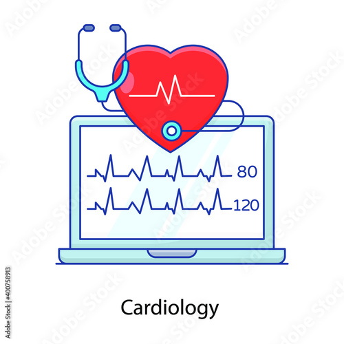 
Health monitoring, cardiology flat outline icon design
