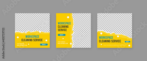 Set of Cleaning Service Post Template,  Editable Square Banner Ads, Social Media Post, Electronic Media Vector Illustration