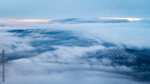 Mountain peaks over the clouds. An unigue vista. Bieszczady National Park. Carpathians. Poland. © Szymon Bartosz