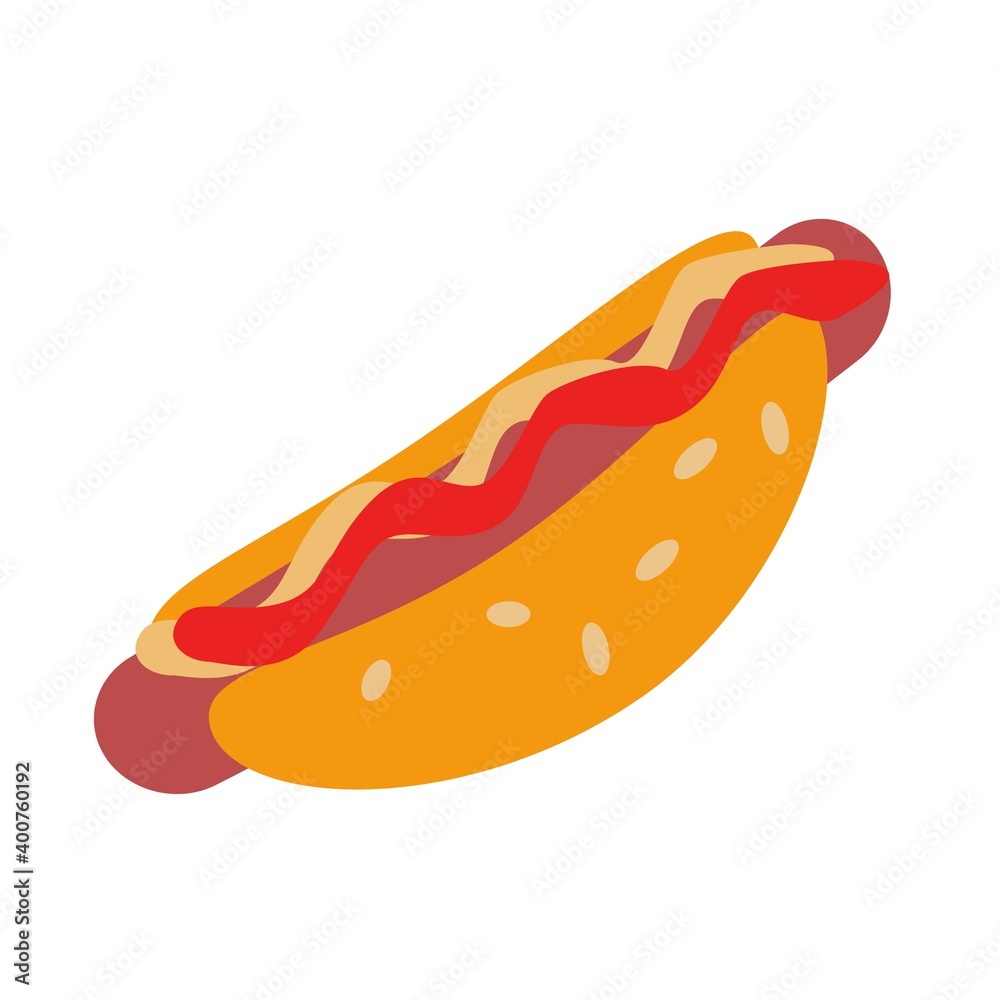 Flat illustration of hotdog with mustard Flat illustration of hotdog with mustard