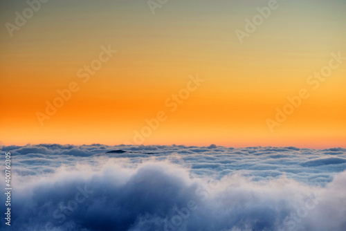 Alpine sea of clouds in sunset light