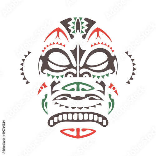 Polynesian colored mask pattern. Ancient mask of the tribes of Mayan in a flat style. Vector.
