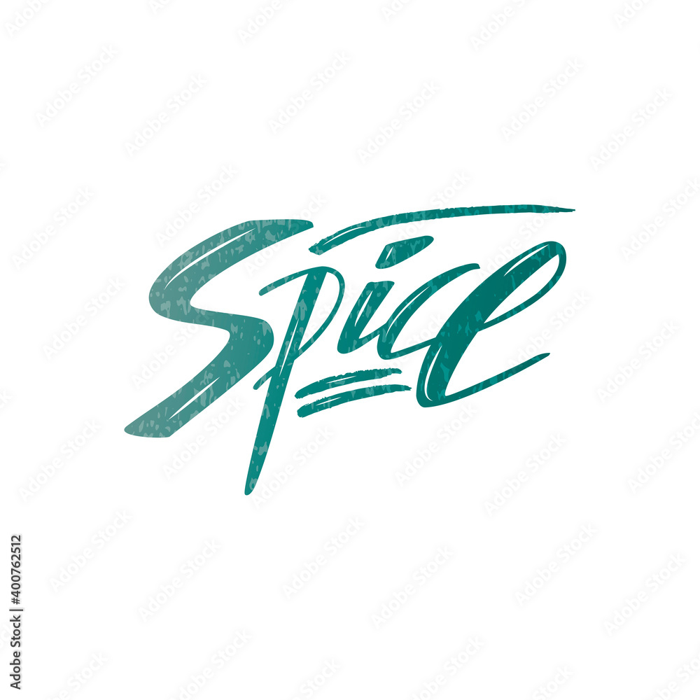 Fototapeta premium Vector illustration of spice brush lettering for banner, flyer, poster, clothes, menu, shop, cafe logo, advertisement design. Handwritten text for template, signage, billboard, print, price list 