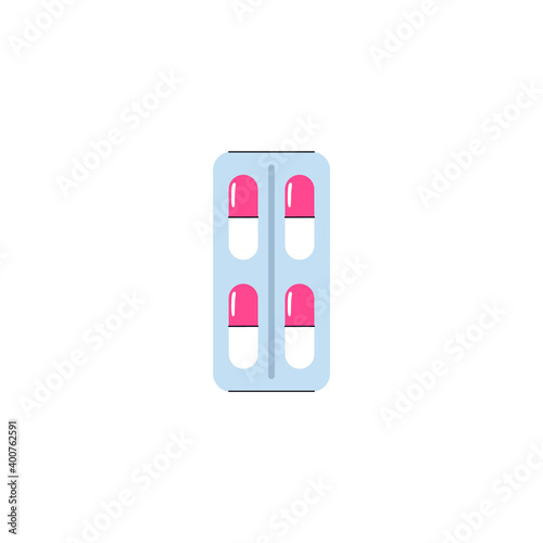 Pallet with pills carton icon, flat vector illustration isolated on white background. Encapsulated drugs packaging sign or symbol for pharmacy and healthcare topic.