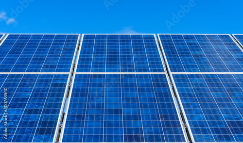 Photovoltaic panels with the sky in the background