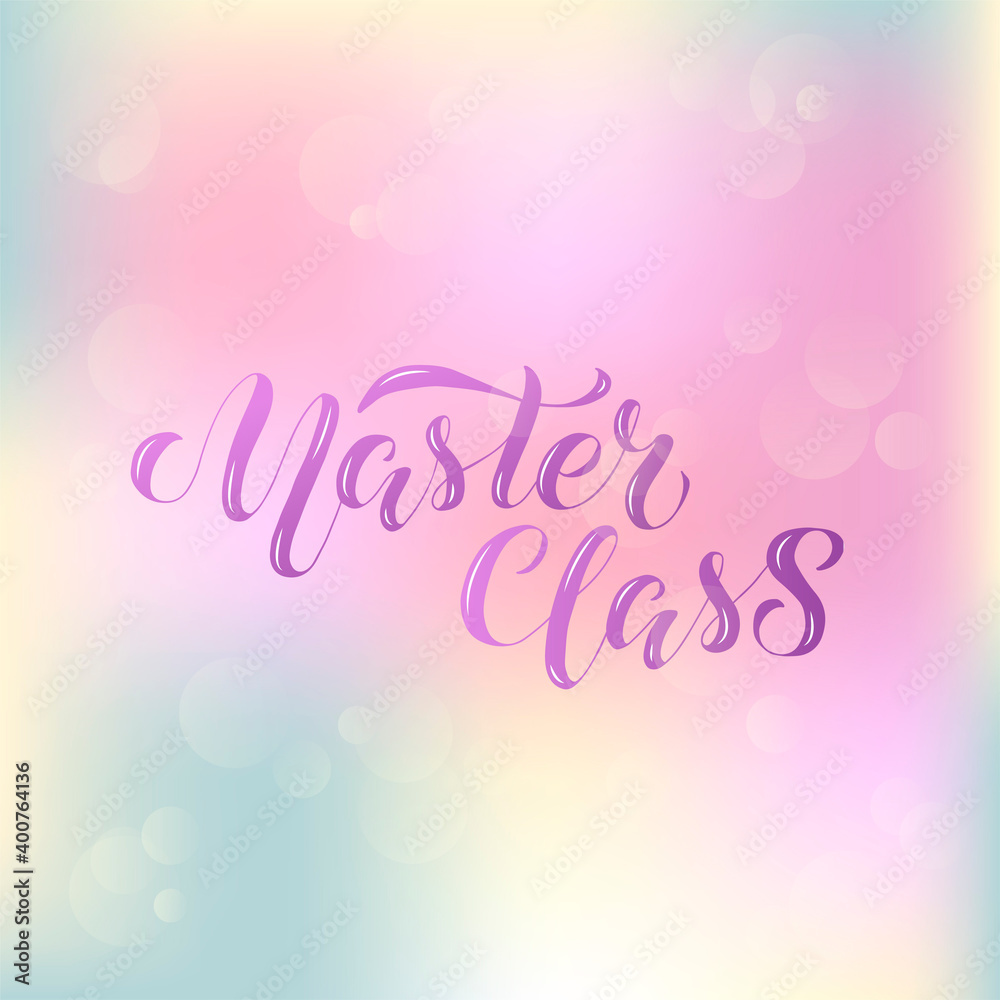 Vector illustration of master class lettering for banner, flyer, poster, event promotion, advertisement design. Handwritten text for template, billboard, print for advertising educational activity
