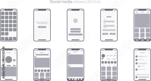 10 screens UI kit vector. Social media app symbol modern, simple, vector, icon for website design, mobile app, ui. Vector Illustration