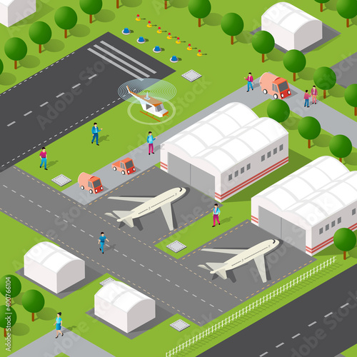 Isometric 3D illustration of the city quarter with houses