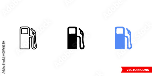Map symbol gas station icon of 3 types color, black and white, outline. Isolated vector sign symbol.