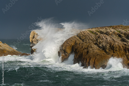 Swell and storm in the Hermitage of the Virgen del Mar in San Roman de la Llanilla in the Municipality of Santander. Cantabrian Sea. Autonomous Community of Cantabria. Spain. Europe photo