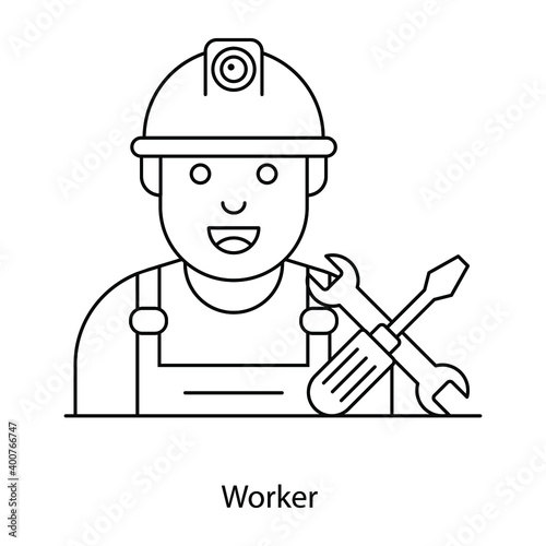 
Worker flat outline icon, labourer
