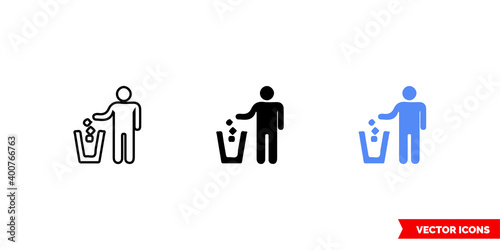 Map symbol litter receptacle icon of 3 types color  black and white  outline. Isolated vector sign symbol.