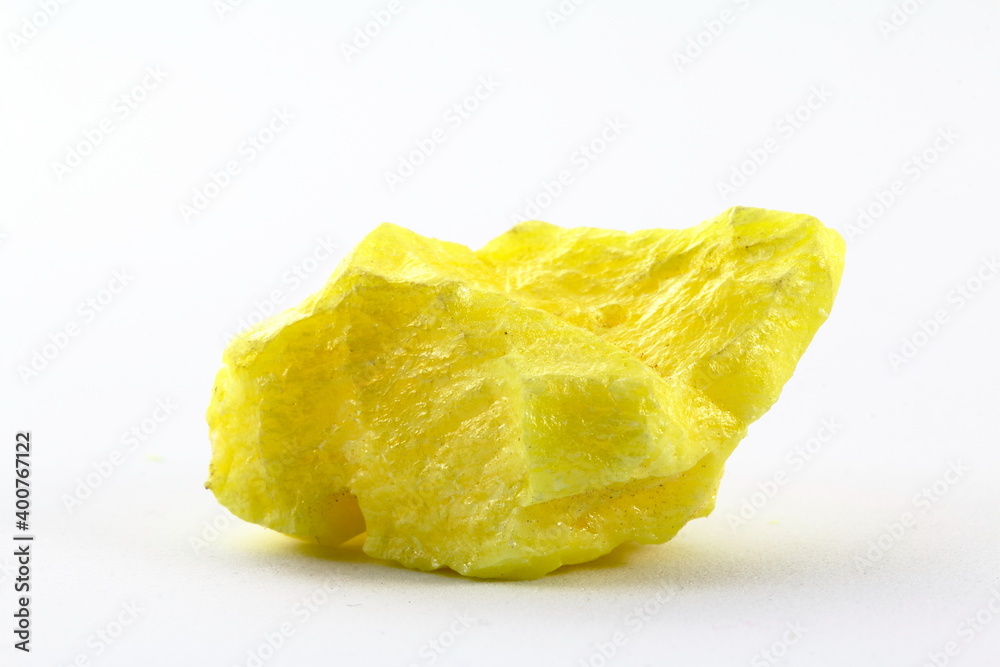 sulfur mineral with white background. Yellow stone sulfur mineral with white background. Yellow stone