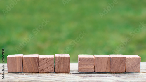 Four and five row of blank wooden  blocks for own customer text or letters