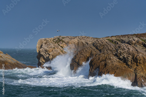 Swell and storm in the Hermitage of the Virgen del Mar in San Roman de la Llanilla in the Municipality of Santander. Cantabrian Sea. Autonomous Community of Cantabria. Spain. Europe photo