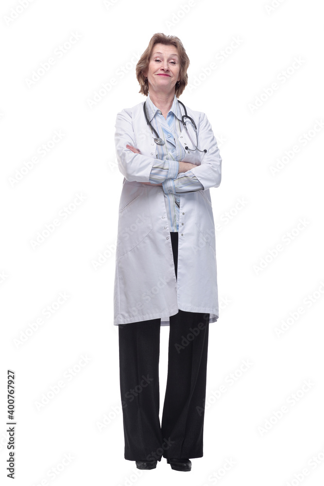 Matire female doctor pointing at camera isolated on a white background Matire female doctor pointing at camera isolated on a white background