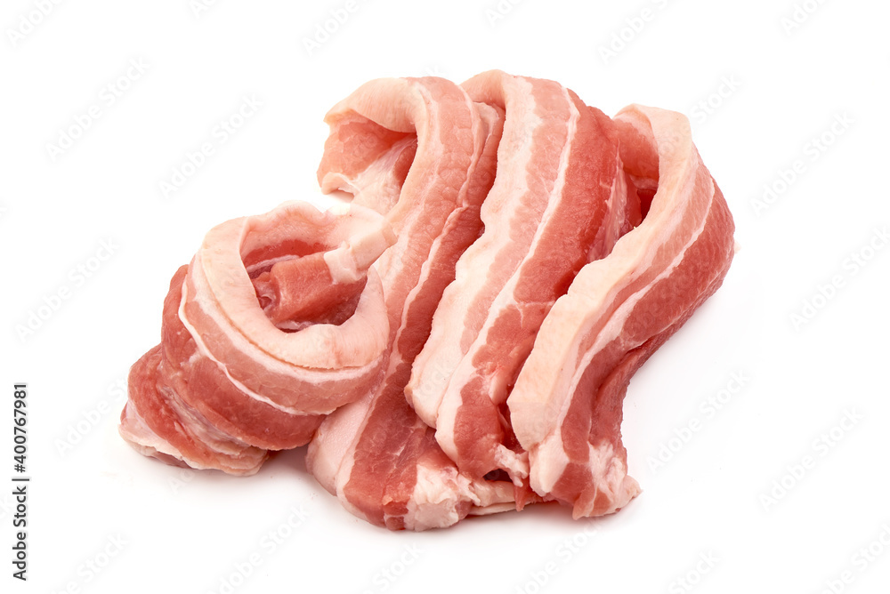 Raw pork belly, isolated on white background Raw pork belly, isolated on white background