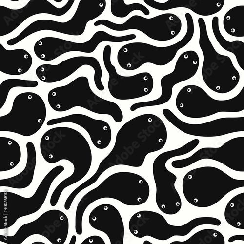 vector variety black tadpoles seamless pattern on white