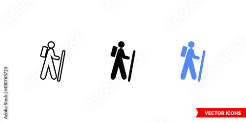 Map symbol trailhead icon of 3 types color, black and white, outline. Isolated vector sign symbol.