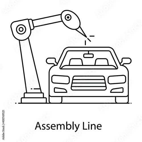 
Assembly line flat outline icon, car conveyor 
