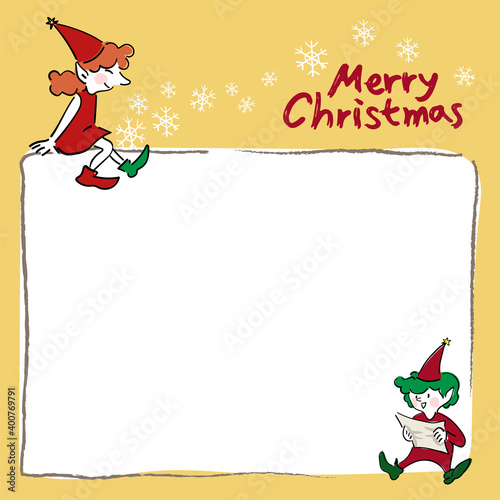 12월 크리스마스 기념 만화타입 일러스트: 요정이 있는 메모장 프레임
