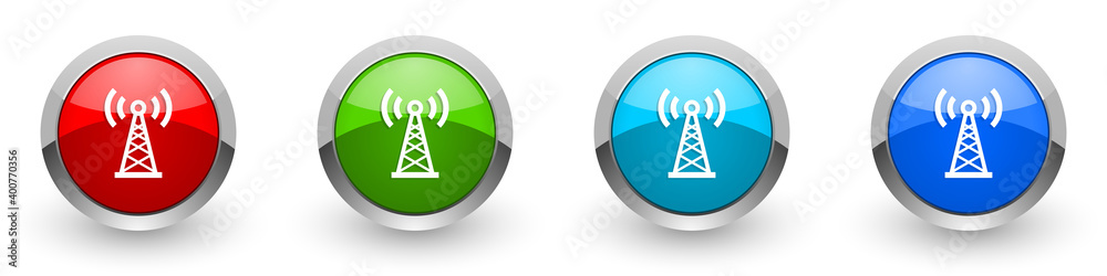 Antenna, network silver metallic glossy icons, set of modern design buttons for web, internet and mobile applications in four colors options isolated on white background Antenna, network silver metallic glossy icons, set of modern design buttons for web, internet and mobile applications in four colors options isolated on white background