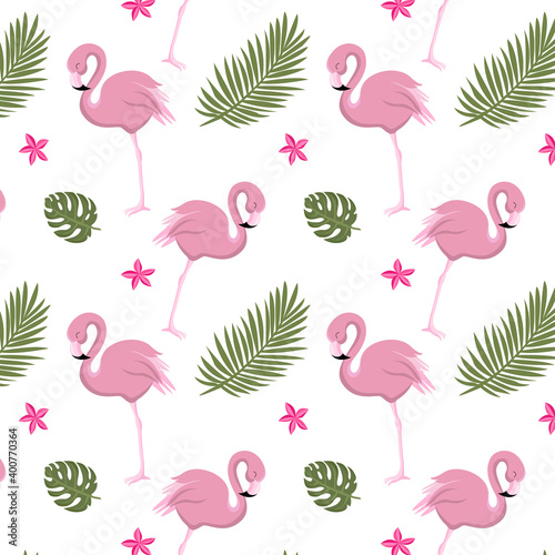 seamless pattern with pink flamingos
