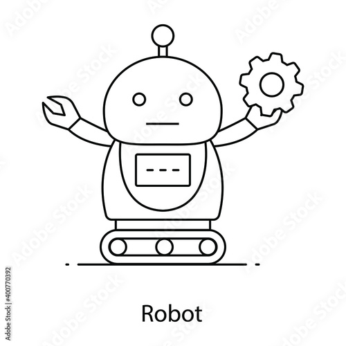 

Robot flat outline icon, bionic person
