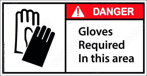 Danger sign,Wall sign, Machine sign, Gloves required in this area.